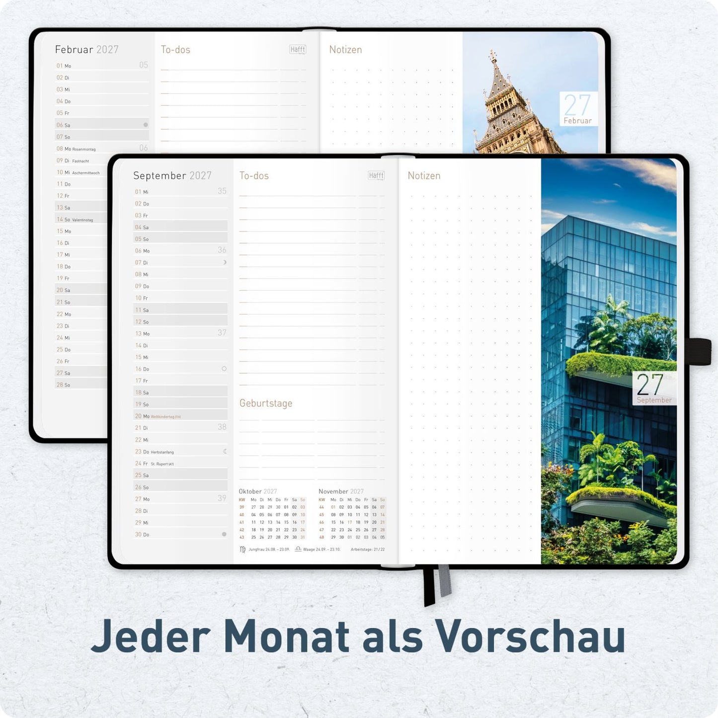 Chäff-Timer Premium 2026/2027 / 17 Monate / A5 / Schwarz / KL / Häfft-Verlag