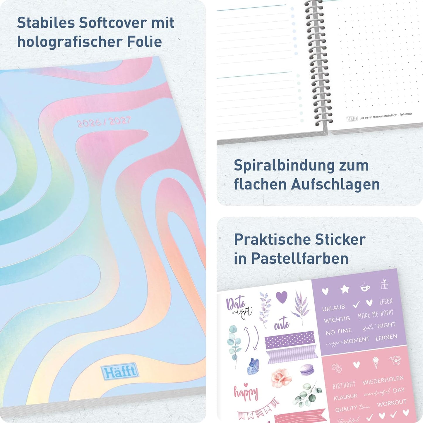 Häfft College-Timer - Schülerkalender 2026/2027 / A5 / Shiny Waves / Häfft-Verlag