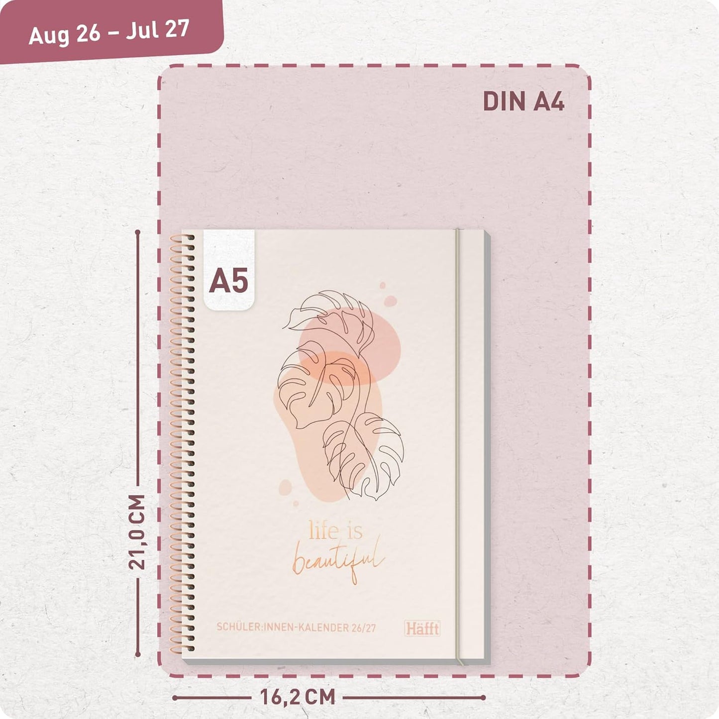 Häfft College-Timer Deluxe 2026/2027 / A5 / Life is beautiful / Häfft-Verlag