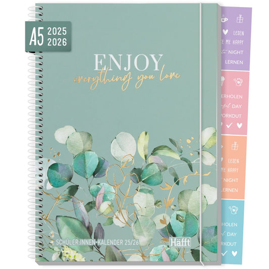 College-Timer Deluxe 2025/2026 / Schülerkalender / A5 / Minty Leaves / Häfft-Verlag