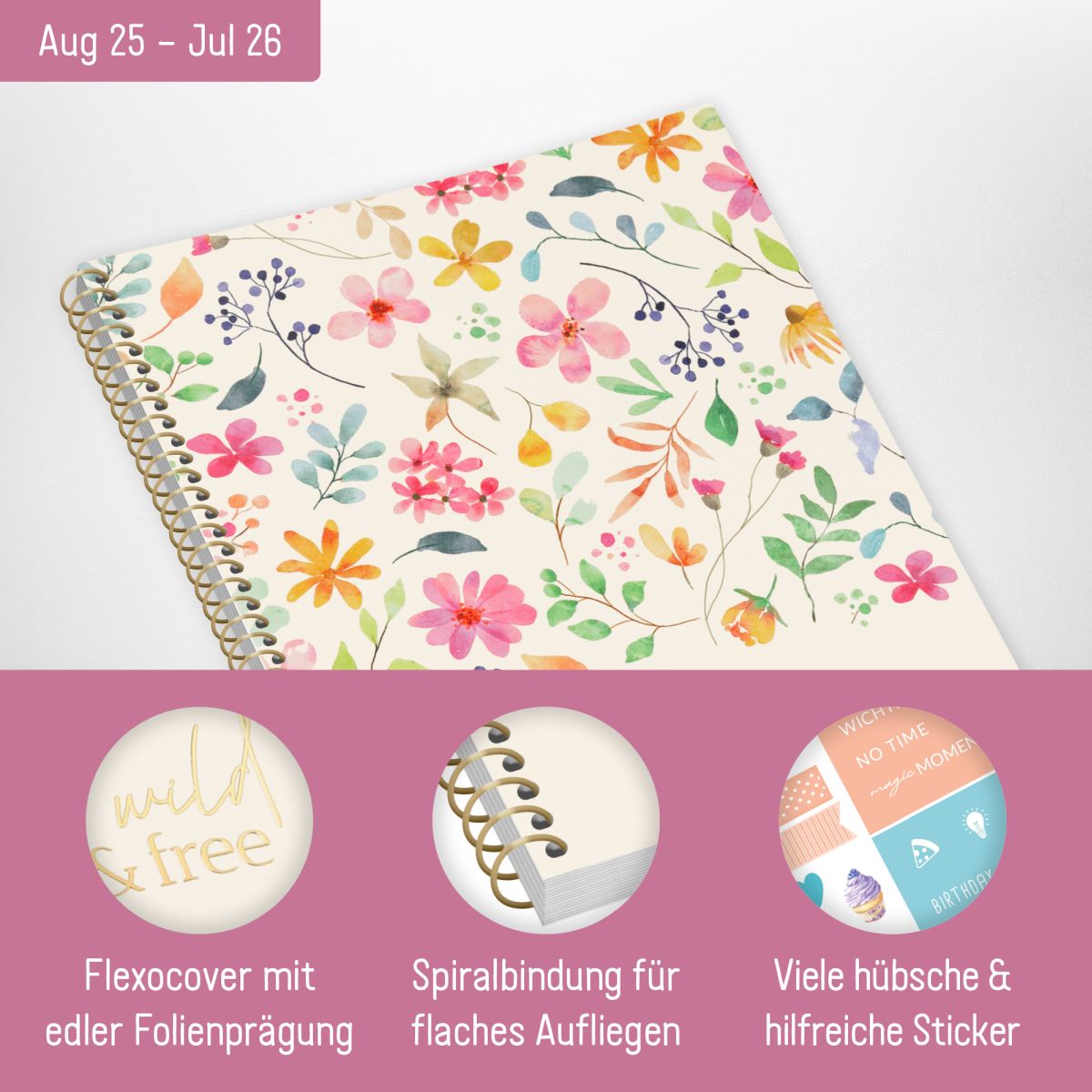 Häfft College-Timer 2025/2026  / Schülerkalender / A5 / Flower Power