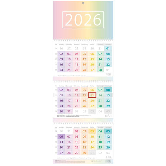 Drei-Monatskalender 2026 Wandkalender / Rainbow / Häfft-Verlag