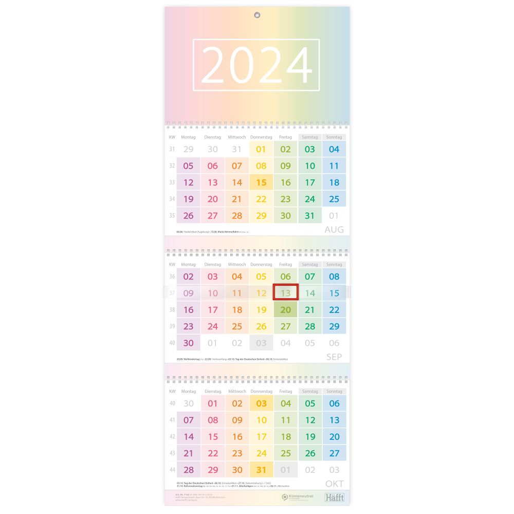 Drei-Monats-Wandkalender 2024 / Rainbow / von Häfft