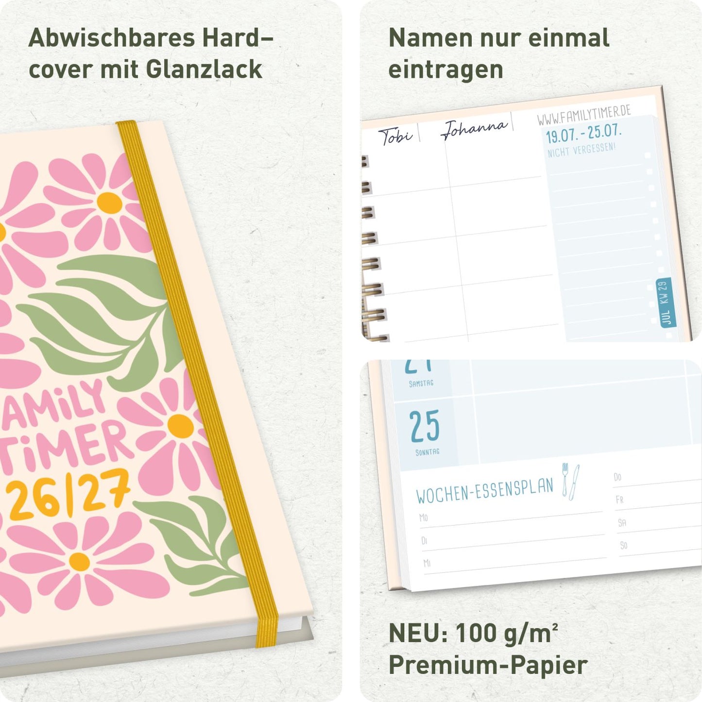 Family-Timer 2026/2027 / 17 Monate / A5 / Flower Power Pink / Häfft-Verlag