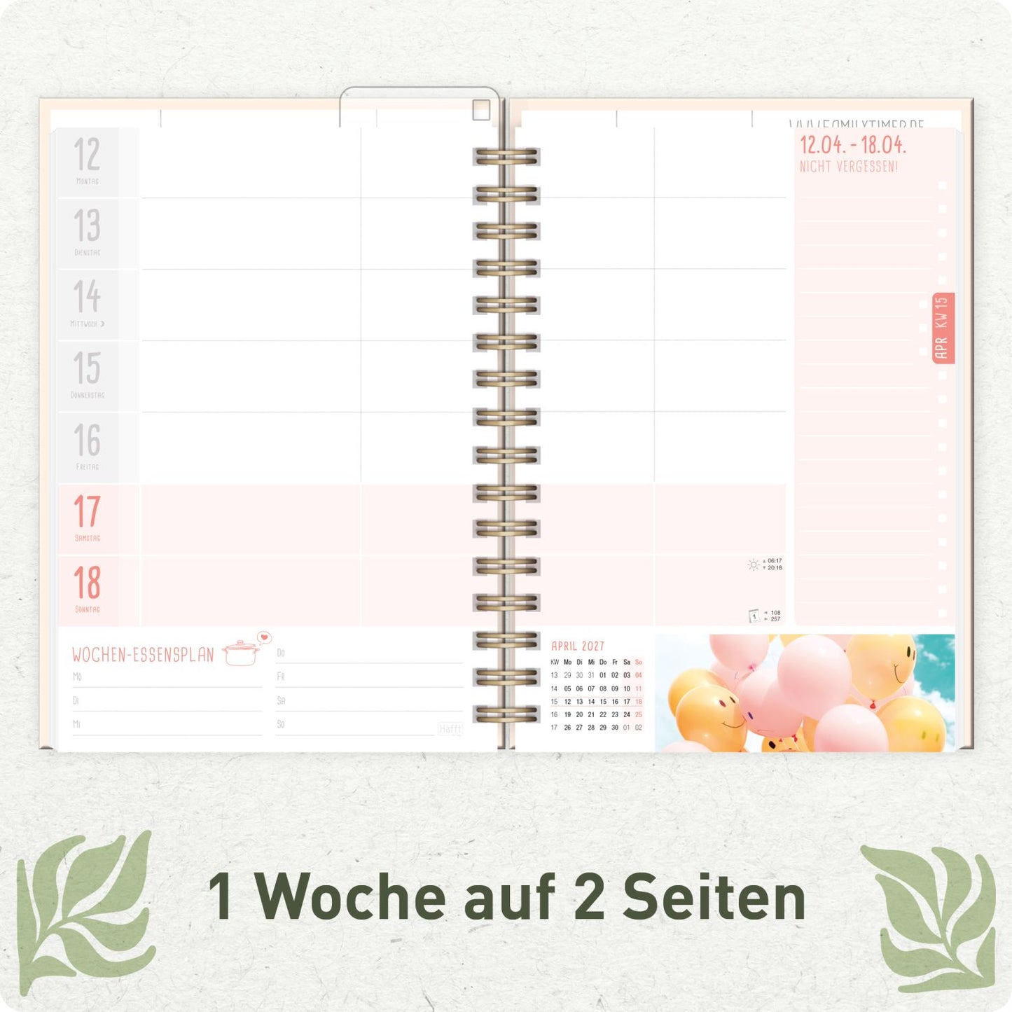 Family-Timer 2026/2027 / 17 Monate / A5 / Flower Power Pink / Häfft-Verlag