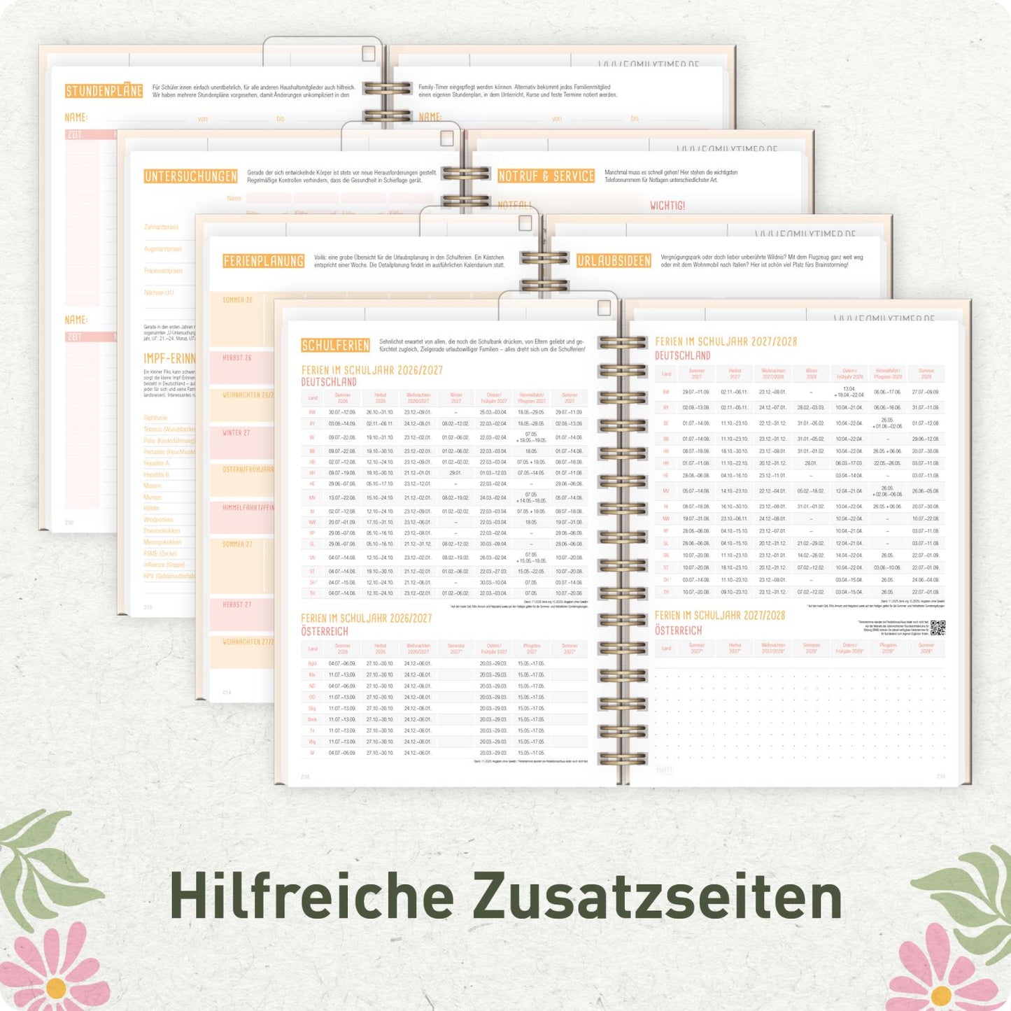 Family-Timer 2026/2027 / 17 Monate / A5 / Flower Power Pink / Häfft-Verlag