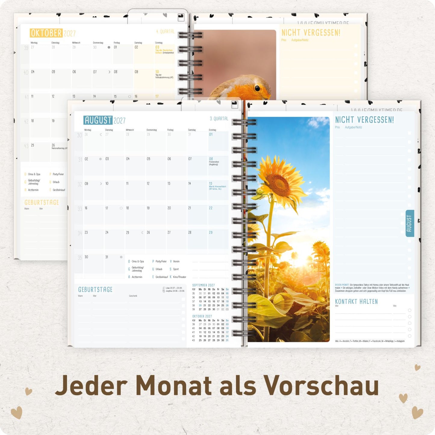 Family-Timer 2026/2027 / 17 Monate / A5 / Golden Hearts / Häfft-Verlag