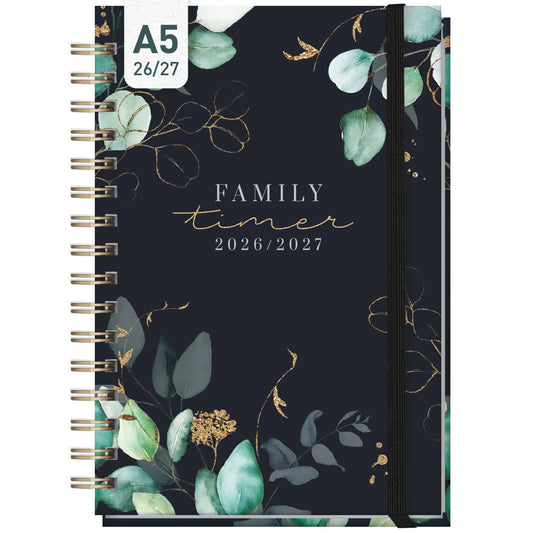Family-Timer 2026/2027 / 17 Monate / A5 / Mondscheinblüten / Häfft-Verlag