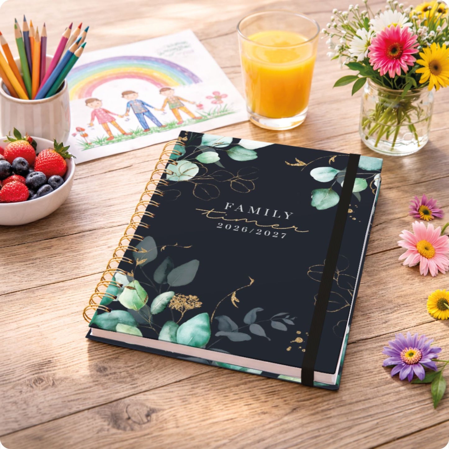 Family-Timer 2026/2027 / 17 Monate / A5 / Mondscheinblüten / Häfft-Verlag