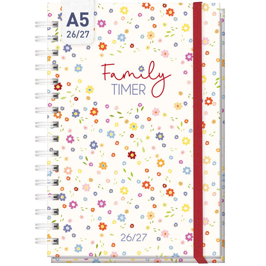 Family-Timer 2026/2027 / 17 Monate / A5 / Tiny Blossoms / Häfft-Verlag