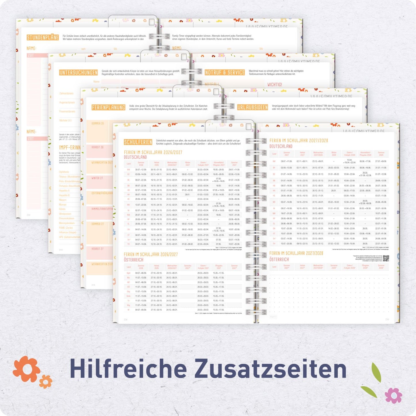 Family-Timer 2026/2027 / 17 Monate / A5 / Tiny Blossoms / Häfft-Verlag