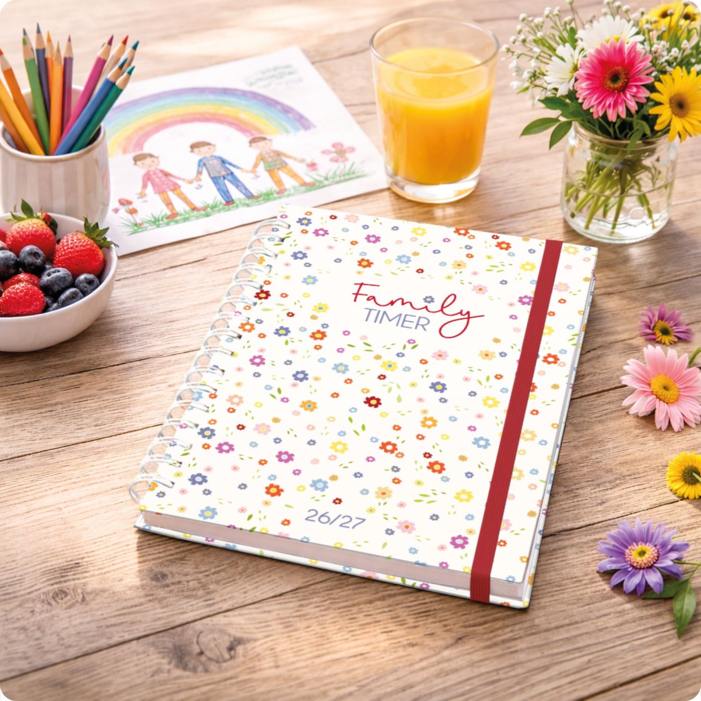 Family-Timer 2026/2027 / 17 Monate / A5 / Tiny Blossoms / Häfft-Verlag