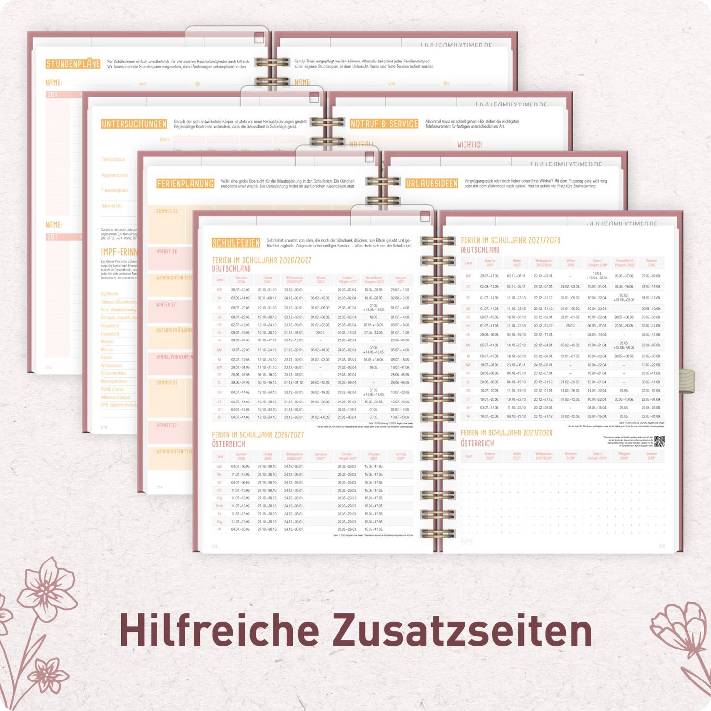 Family-Timer Deluxe 2026/2027 / 17 Monate / A5 / Fine Flowers rosé / Häfft-Verlag