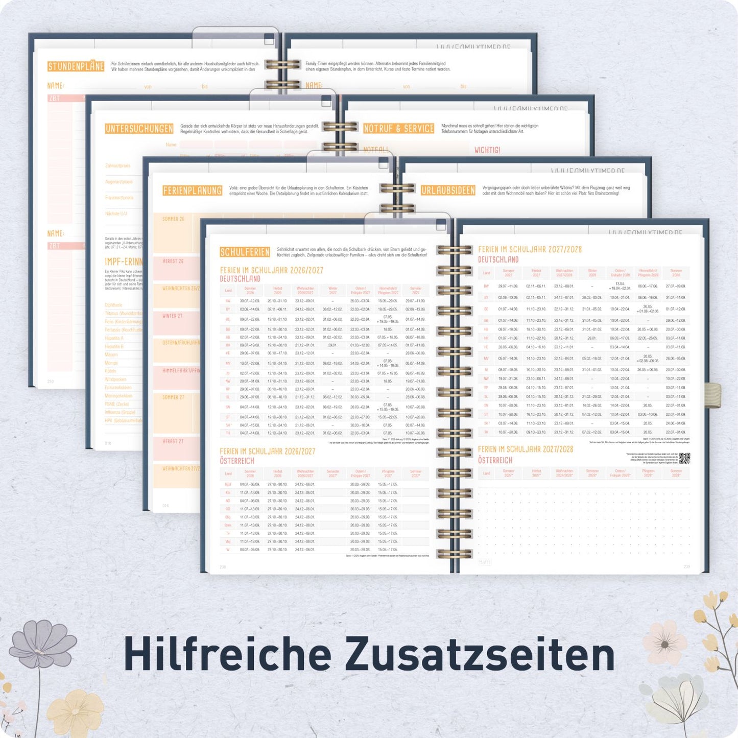 Family-Timer Deluxe 2026/2027 / 17 Monate / A5 / Flower Joy blue / Häfft-Verlag
