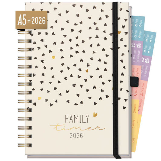 Family-Timer 2026 Deluxe / A5+ / Golden Hearts / Häfft-Verlag