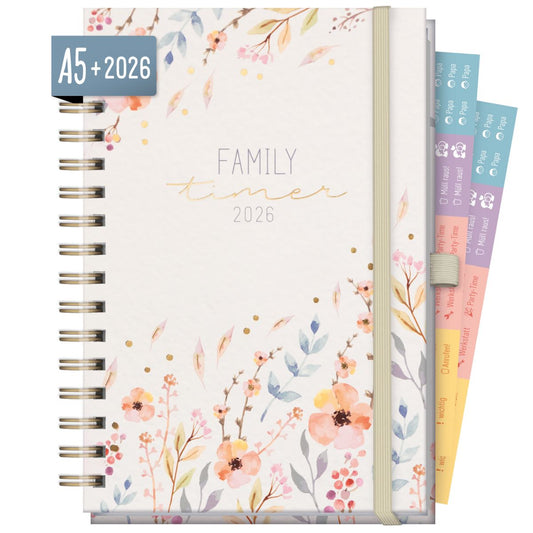 Family-Timer 2026 Deluxe / A5+ / Sweet Flowers / Häfft-Verlag