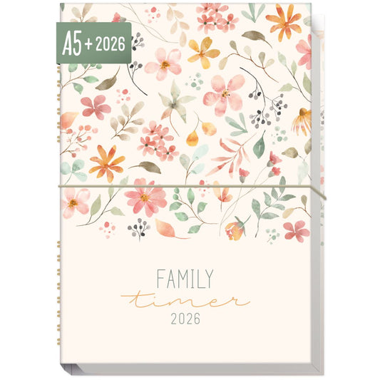 Family-Timer 2026 / A5+ / Wild Blossoms / Häfft-Verlag