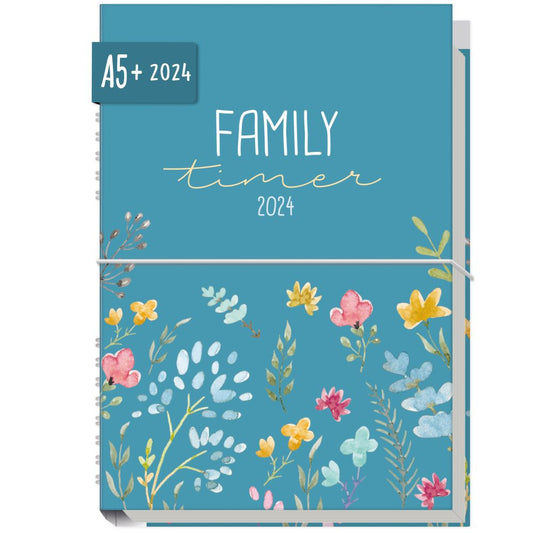 Family-Timer 2024 / A5+ / Happy Flower Blue / von Häfft