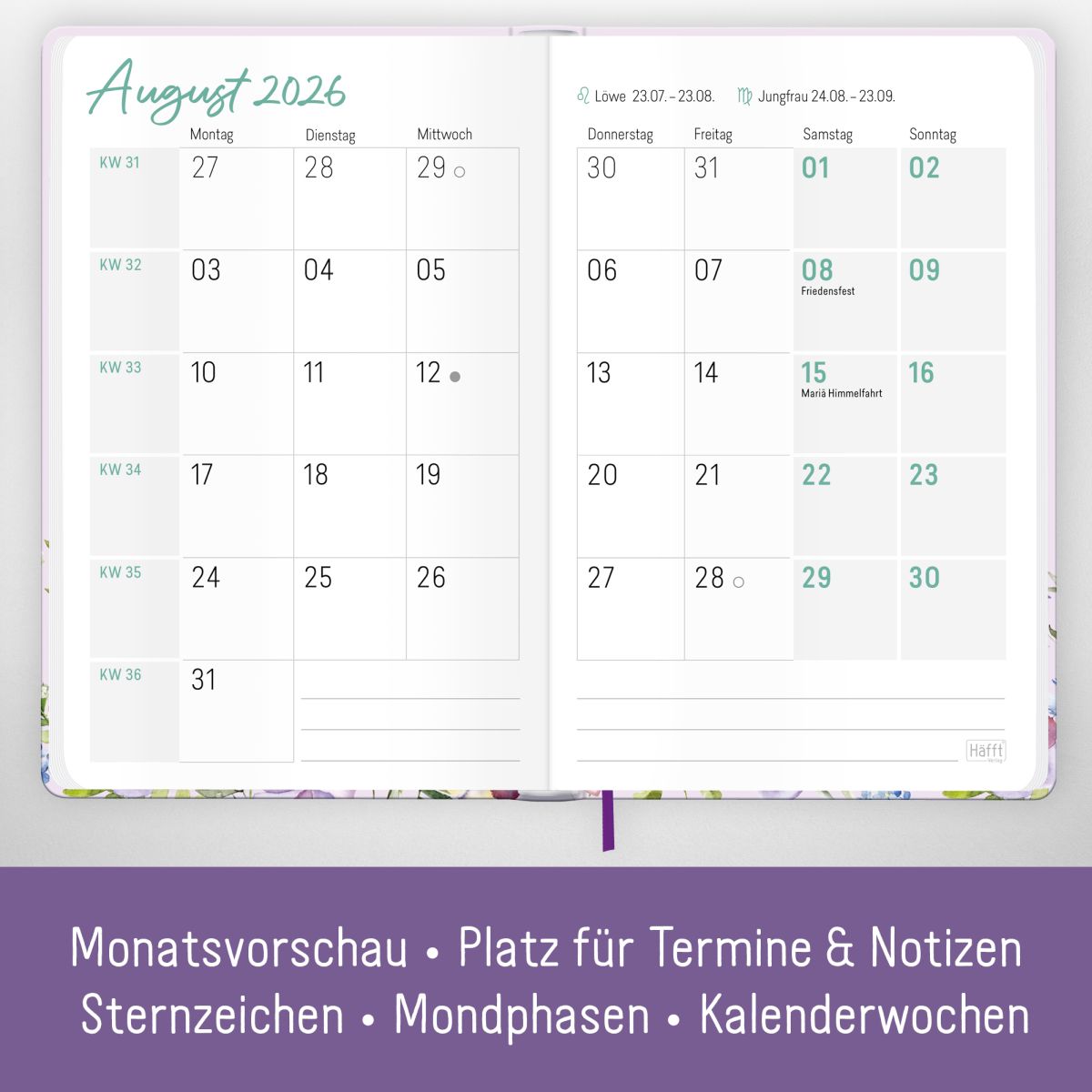 Großdruck-Kalender 2026 / A5 / Blütentraum / Häfft-Verlag