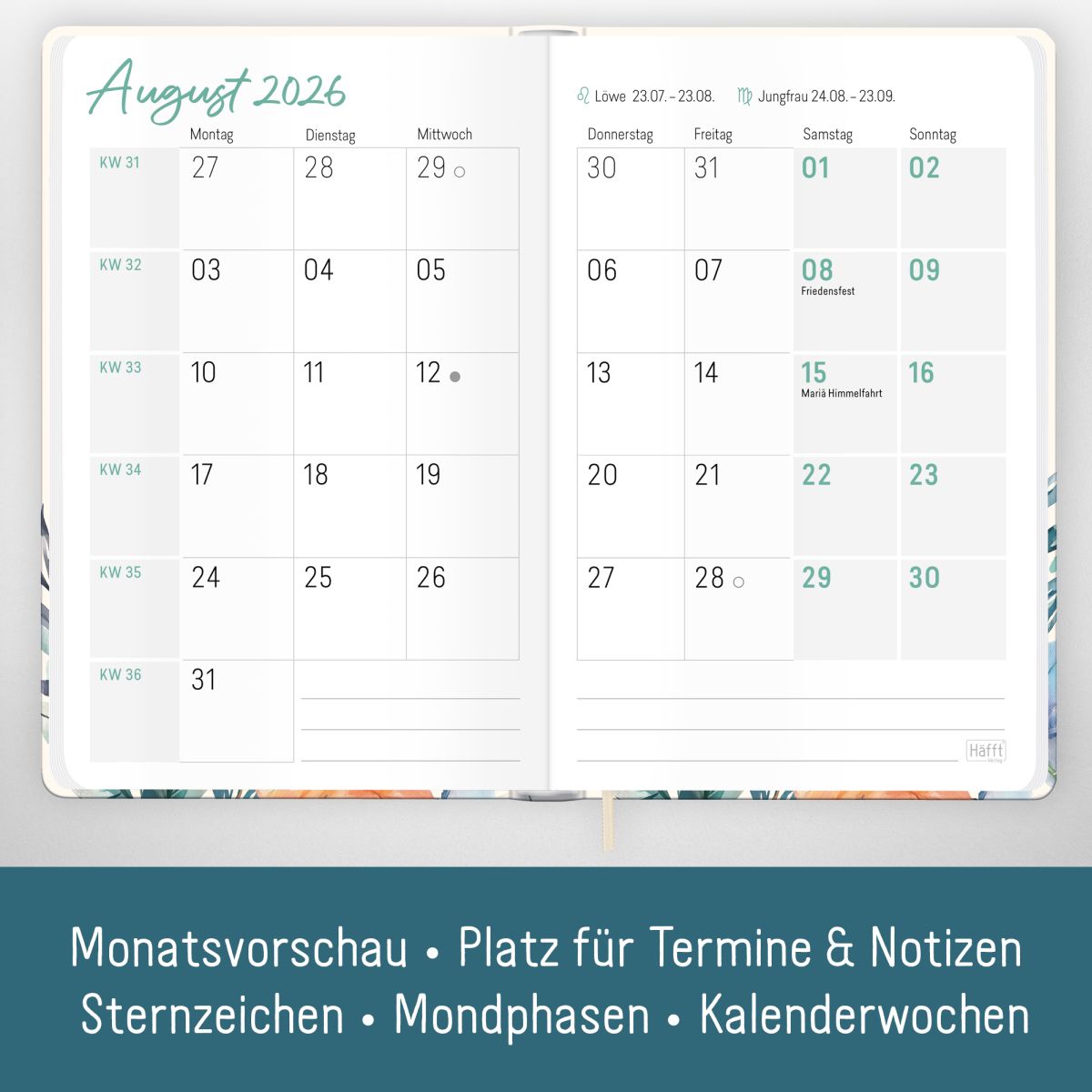 Großdruck-Kalender 2026 / A5 / Hibiskus / Häfft-Verlag