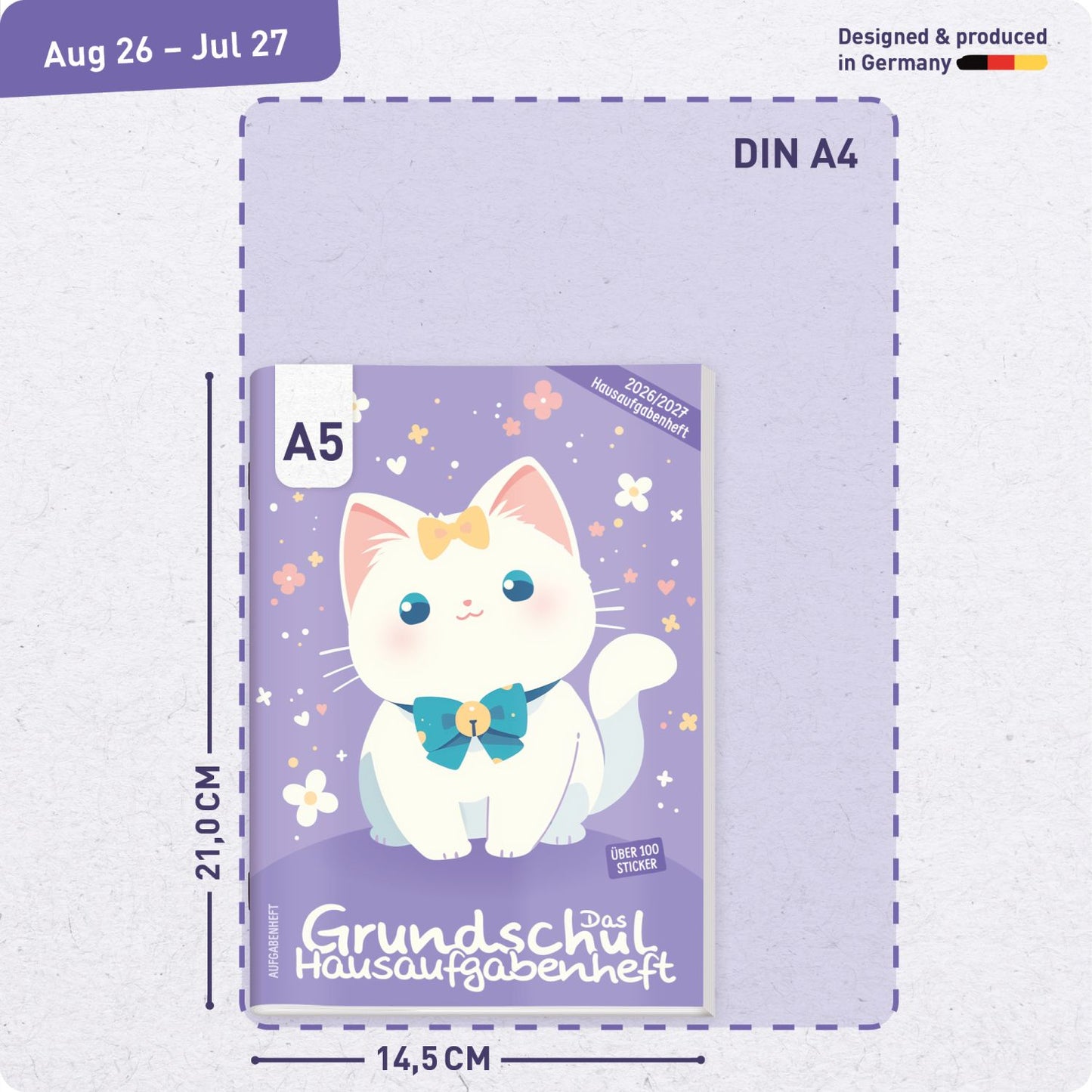 Das Grundschul-Hausaufgabenheft 2026/2027 / A5 / Cute Cat / Häfft-Verlag