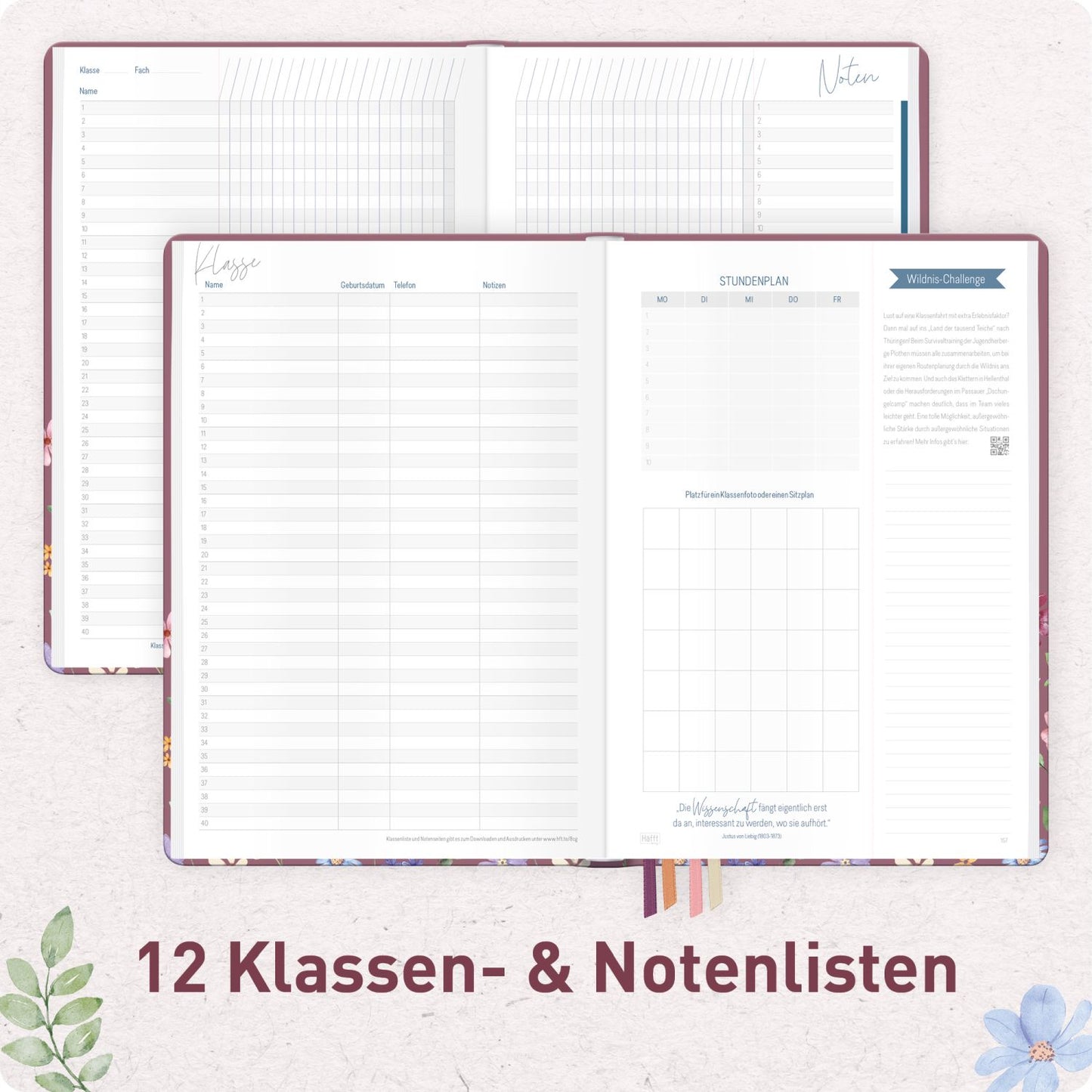 Häfft Lehrer-Planer 2026/2027 / A4+ / Berry Blossoms