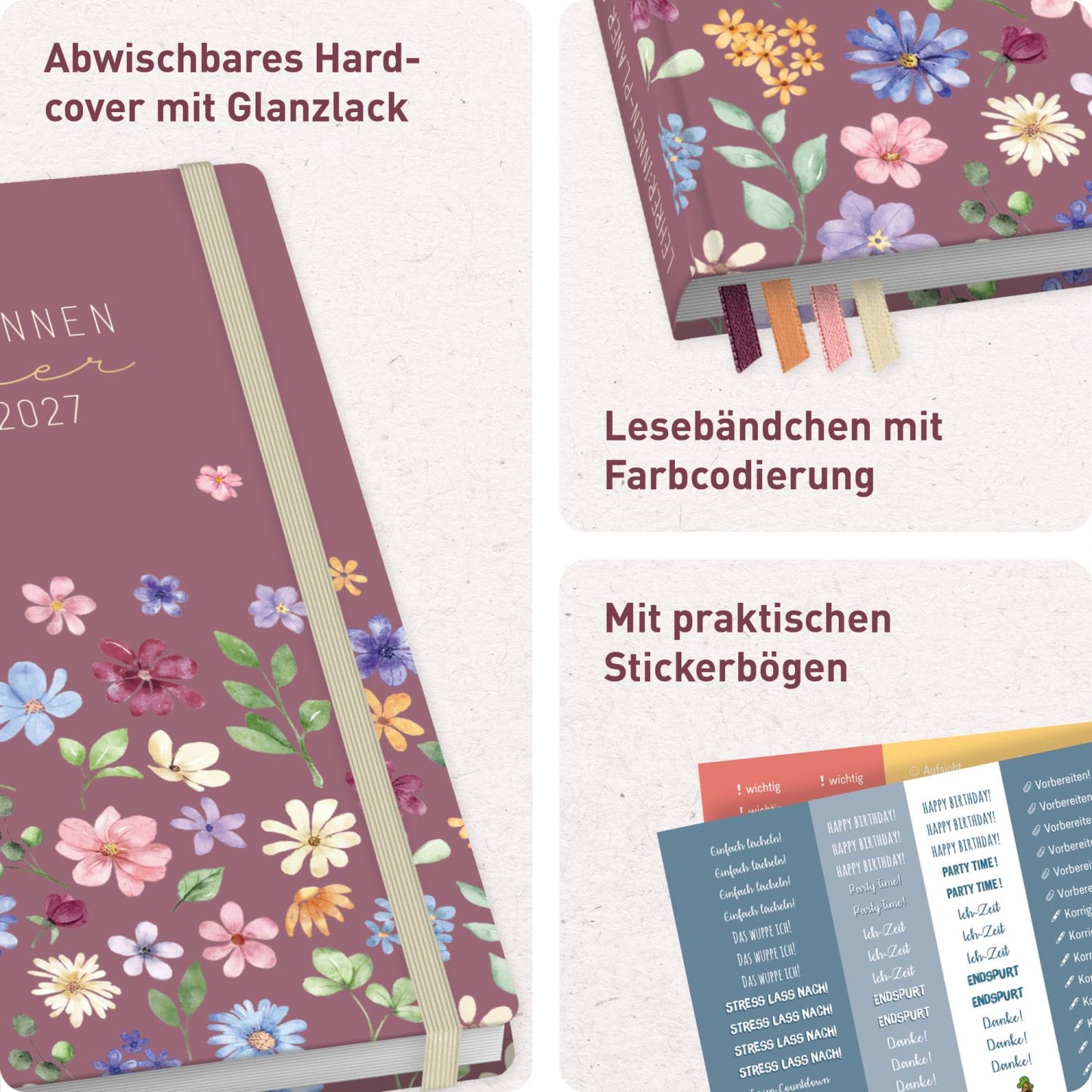 Häfft Lehrer-Planer 2026/2027 / A5+ / Berry Blossoms