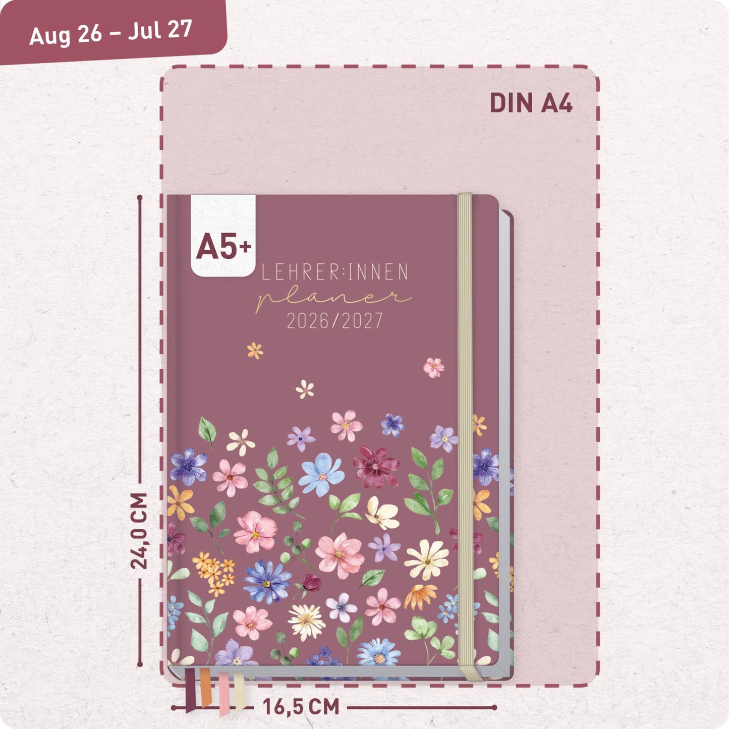 Häfft Lehrer-Planer 2026/2027 / A5+ / Berry Blossoms