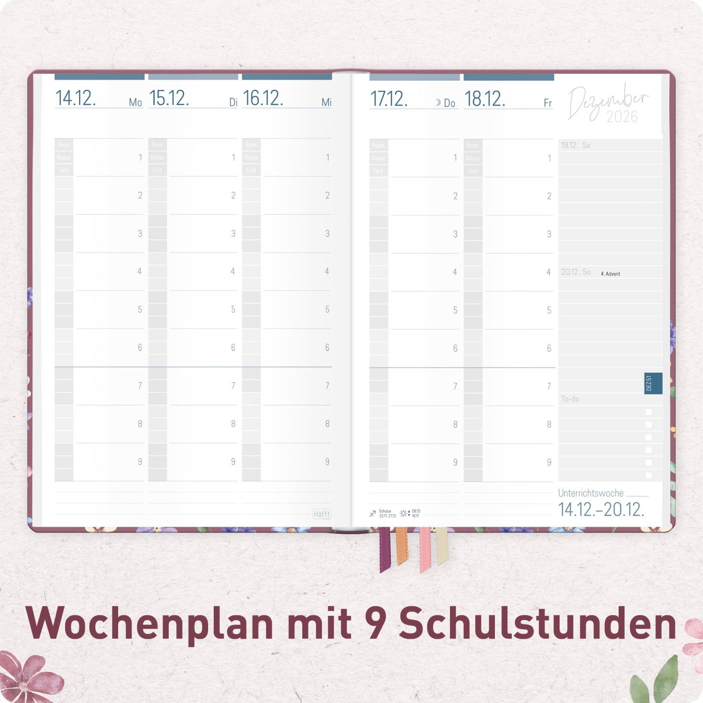 Häfft Lehrer-Planer 2026/2027 / A5+ / Berry Blossoms