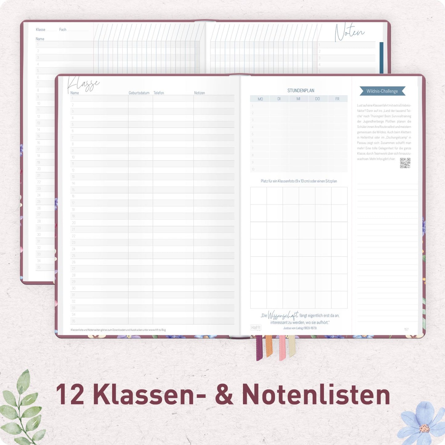 Häfft Lehrer-Planer 2026/2027 / A5+ / Berry Blossoms
