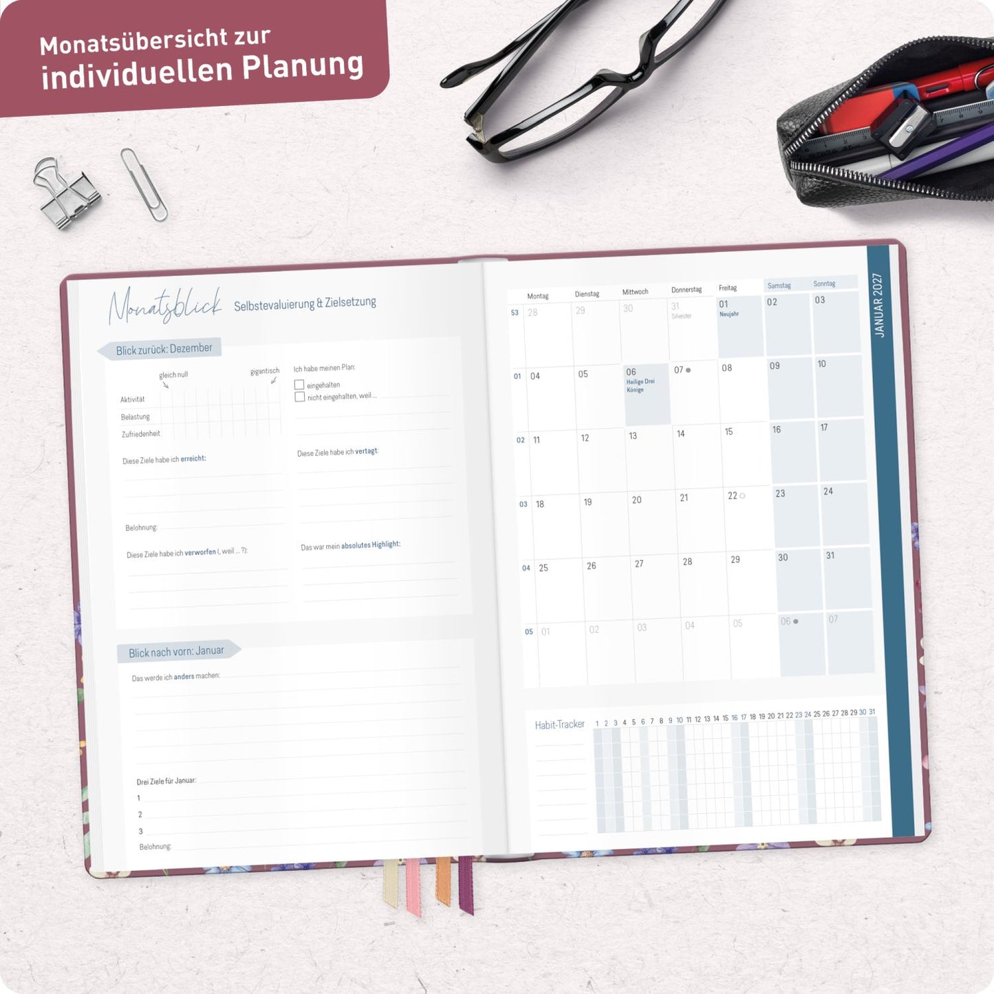 Häfft Lehrer-Planer 2026/2027 / A5+ / Berry Blossoms