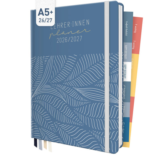 Häfft Lehrer-Planer 2026/2027 / A5+ / Fine Leaves Blue