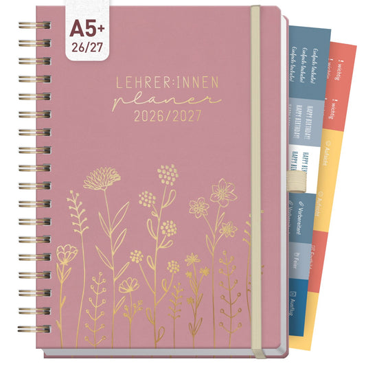 Häfft Lehrer-Planer Deluxe KL 2026/2027 / A5+ / Fine Flowers Rosé