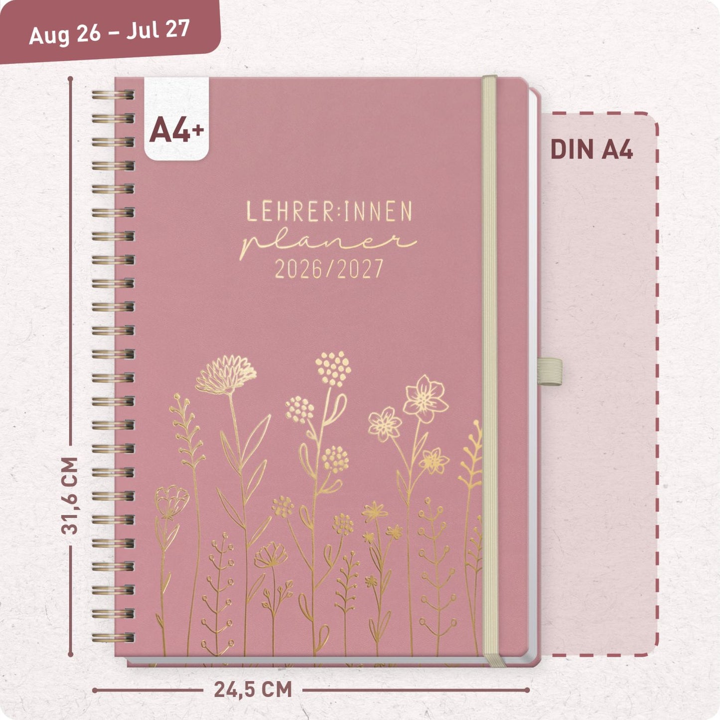 Häfft Lehrer-Planer Deluxe 2026/2027 / A4+ / Fine Flowers rosé