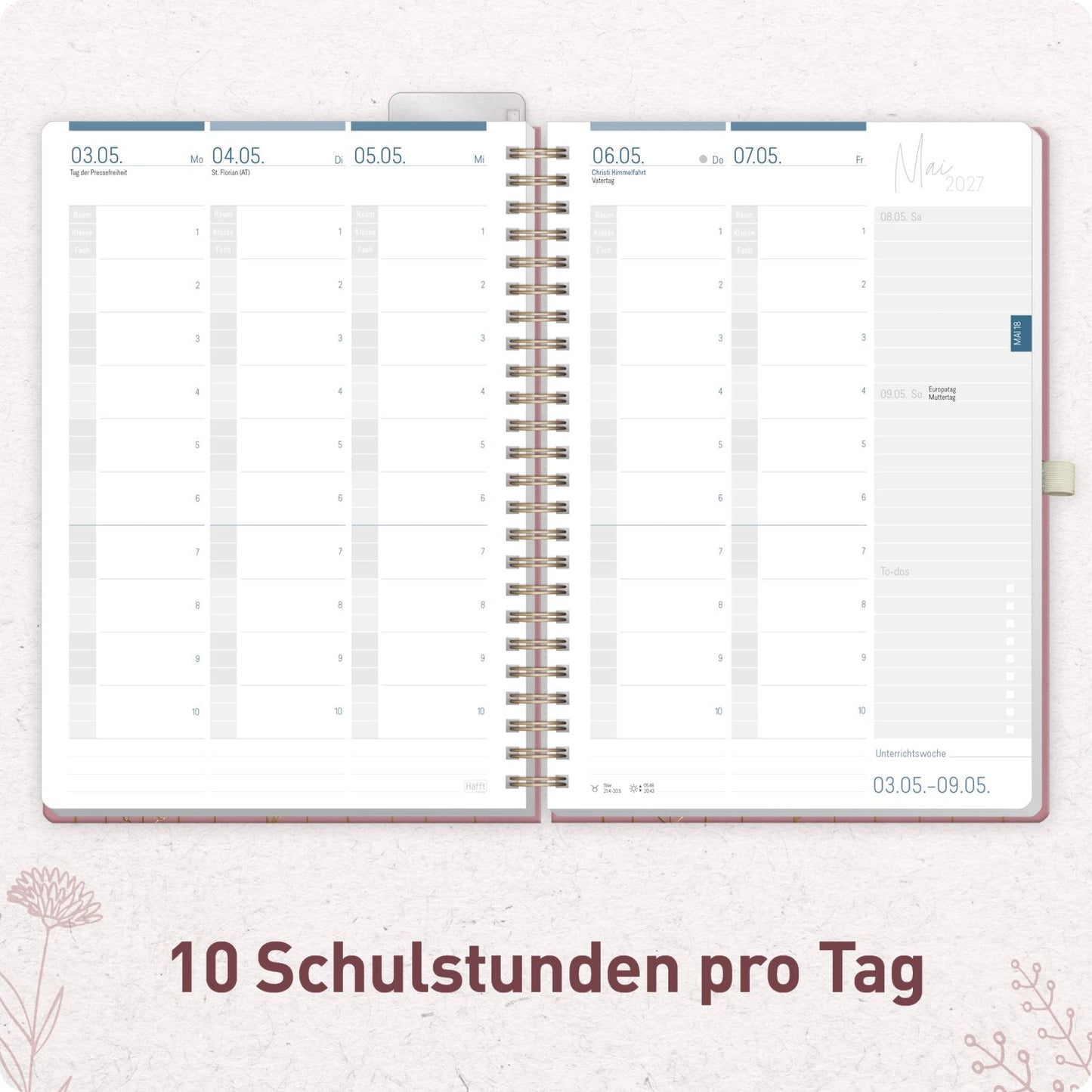 Häfft Lehrer-Planer Deluxe 2026/2027 / A4+ / Fine Flowers rosé