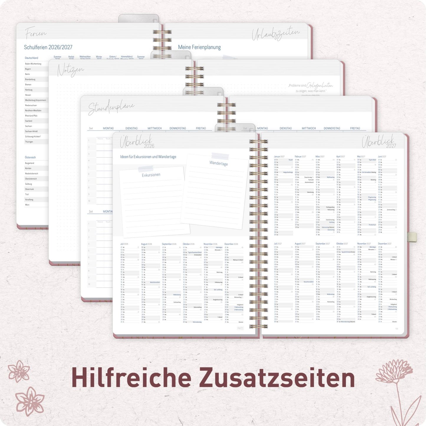 Häfft Lehrer-Planer Deluxe 2026/2027 / A4+ / Fine Flowers rosé