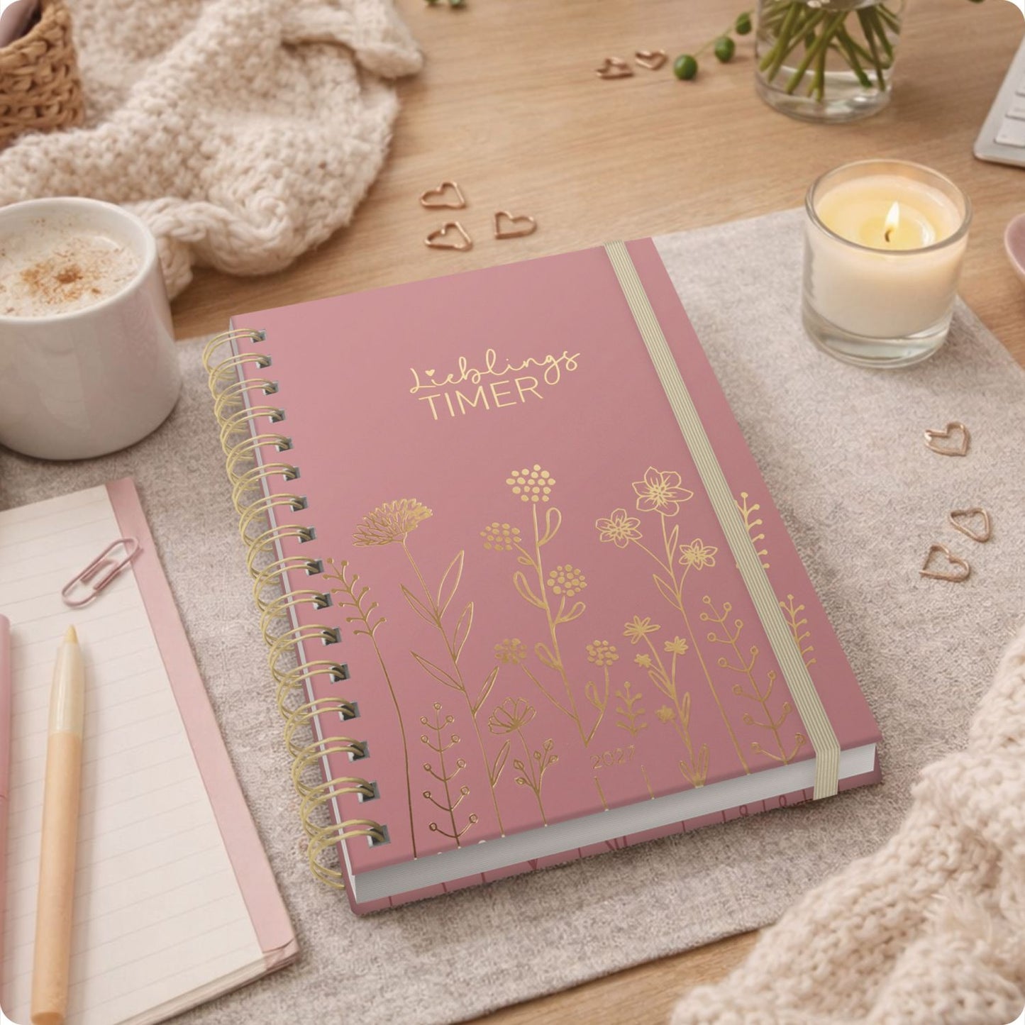 Lieblings-Timer 2026/2027 / 17 Monate / A5 / Fine Flowers rosé / Häfft-Verlag
