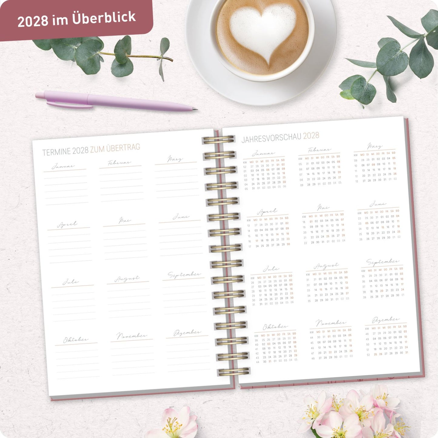Lieblings-Timer 2026/2027 / 17 Monate / A5 / Fine Flowers rosé / Häfft-Verlag