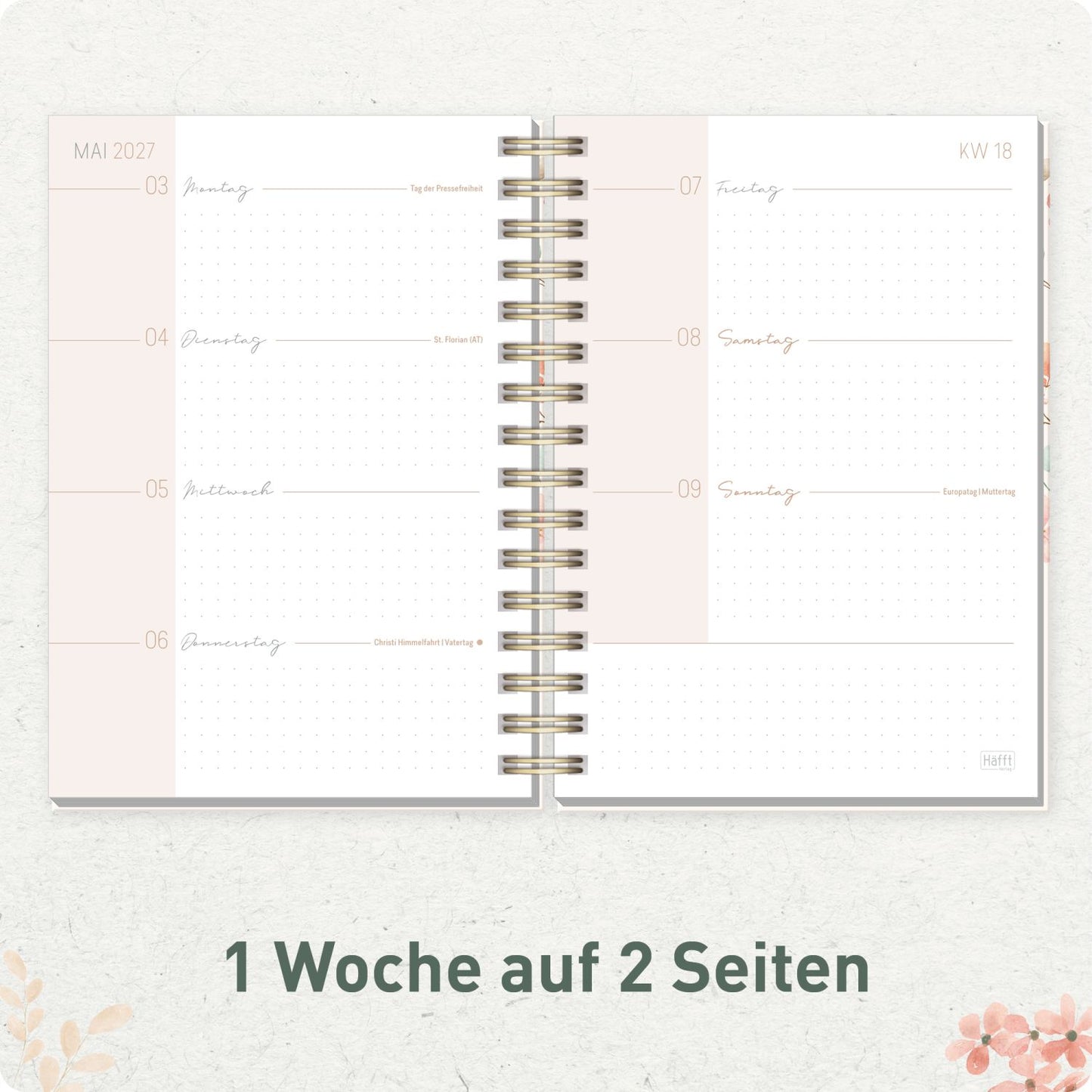 Lieblings-Timer 2026/2027 / 17 Monate / A5 / Wild Blossoms / Häfft-Verlag