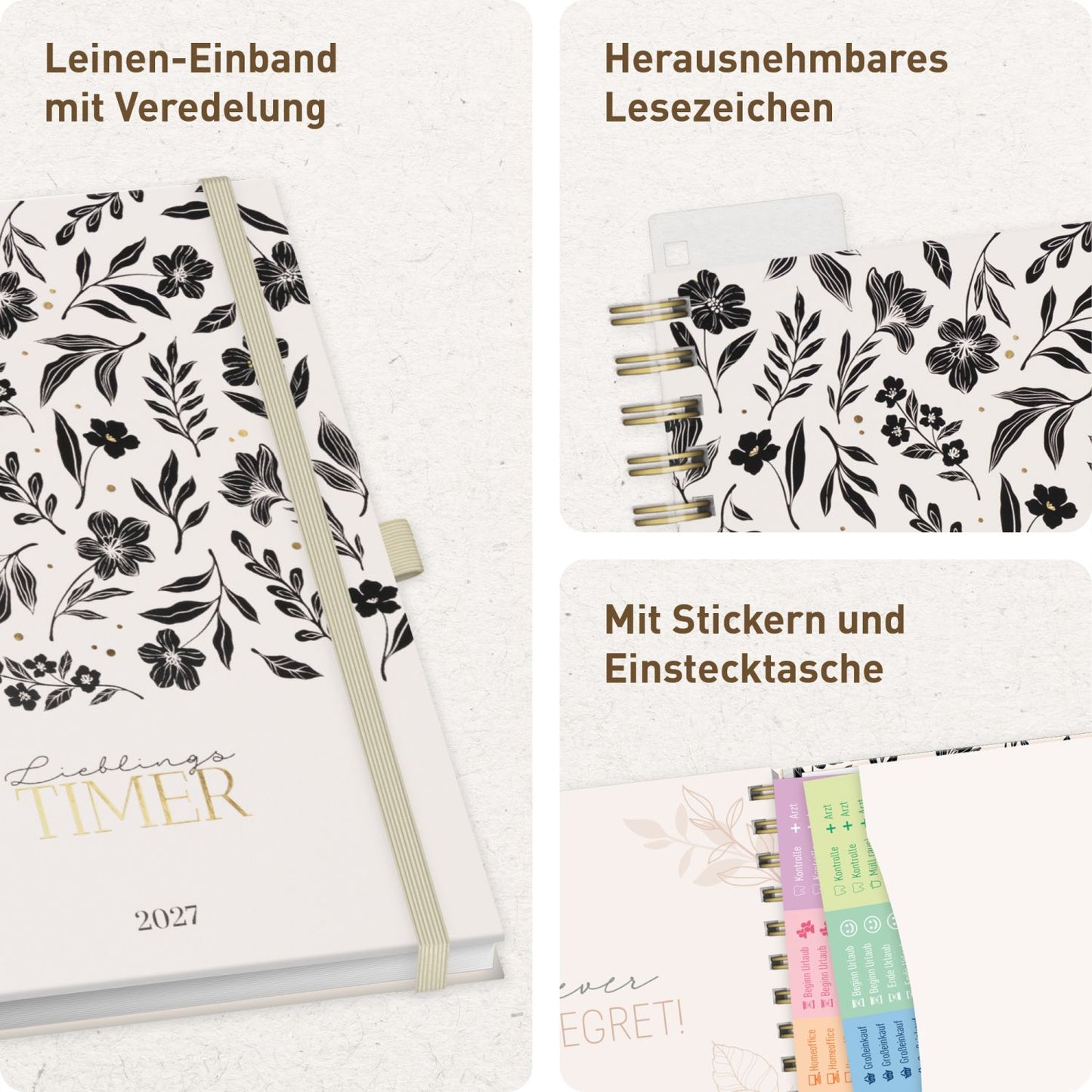 Lieblings-Timer Deluxe 2026/2027 / 17 Monate / A5 / Black Flower / Häfft-Verlag