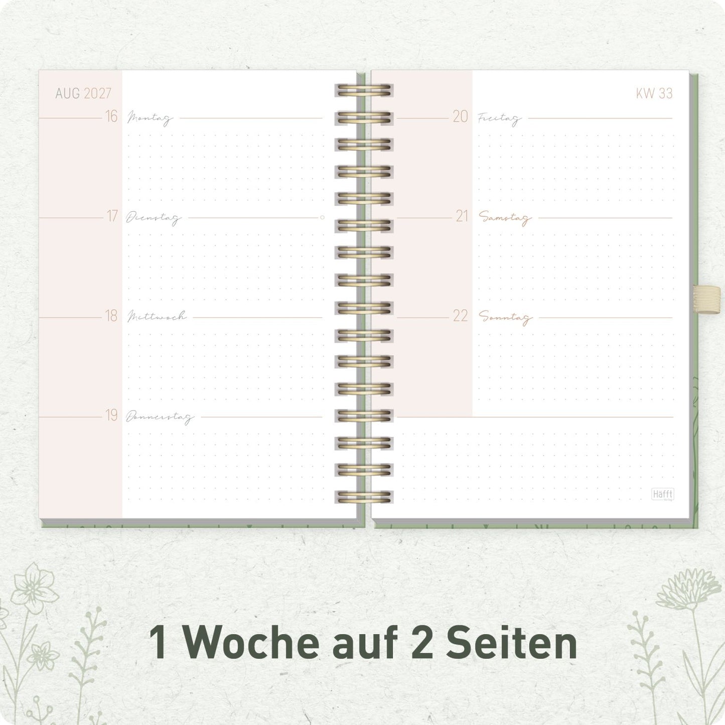 Lieblings-Timer Deluxe 2026/2027 / 17 Monate / A5 / Fine Flowers salbei / Häfft-Verlag