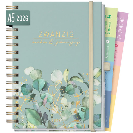 Lieblings-Timer Deluxe 2026 / A5 / Minty Leaves / Häfft-Verlag