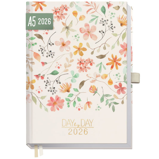 Organizer Day by Day 2026 - 1 Tag/Seite / A5 / Wild Blossoms / Häfft-Verlag