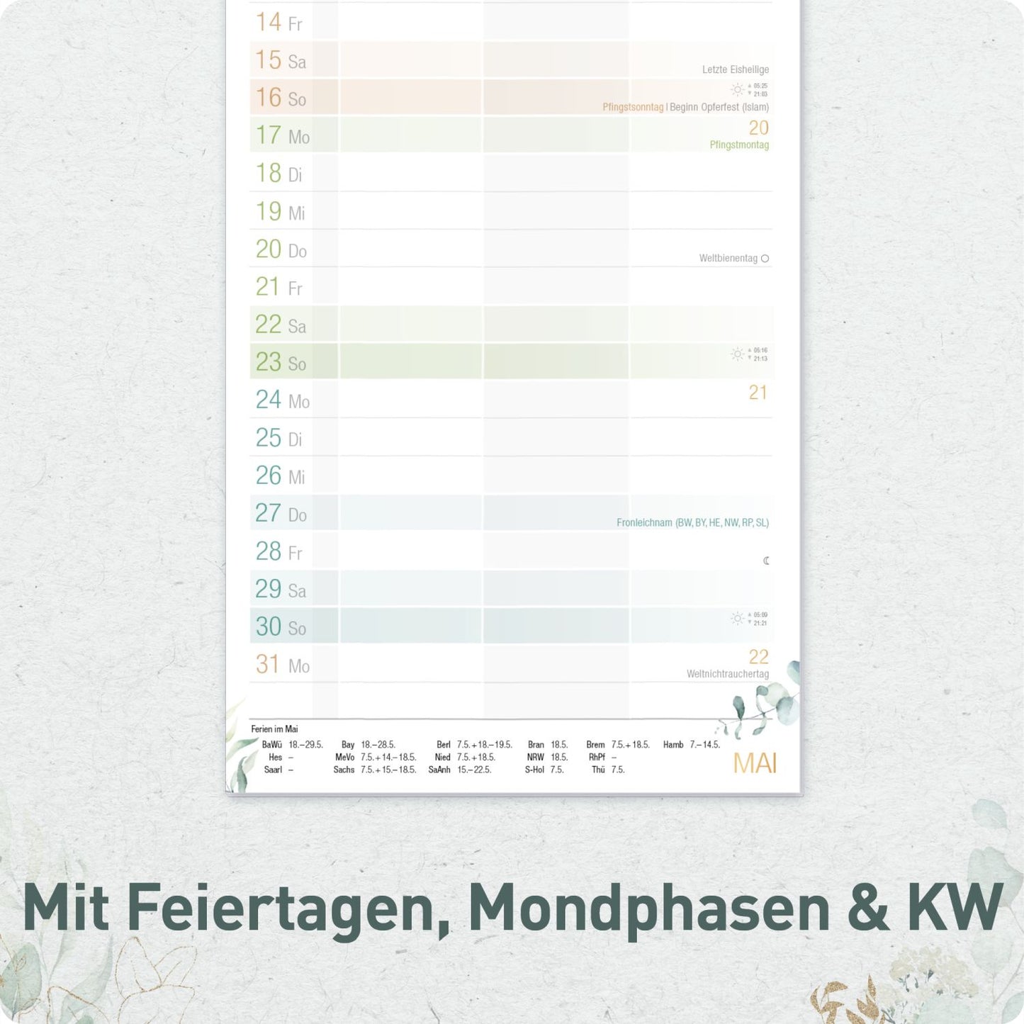Planer für Zwei / Wand-Kalender 3-spaltig / 2026/2027 / 17 Monate / Blattgold /  Häfft-Verlag