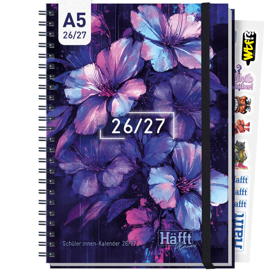 Häfft PLANER Premium - Schüler-Kalender 2026/2027 / A5 / Dark Bloom / Häfft-Verlag