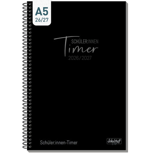Schulstuff Schüler-Timer Spiralbindung 2026/2027 / A5 / Black Edition / Häfft-Verlag
