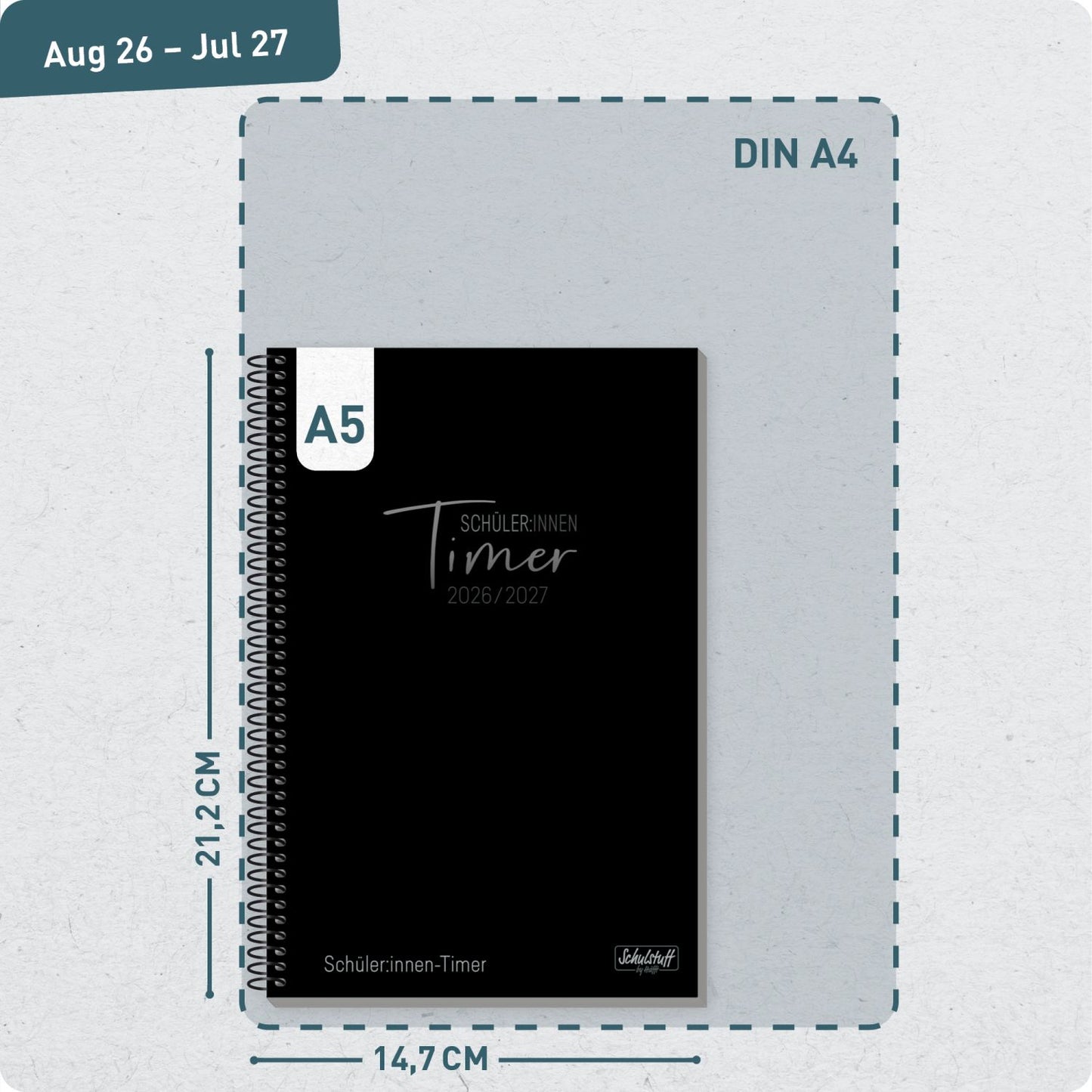 Schulstuff Schüler-Timer Spiralbindung 2026/2027 / A5 / Black Edition / Häfft-Verlag