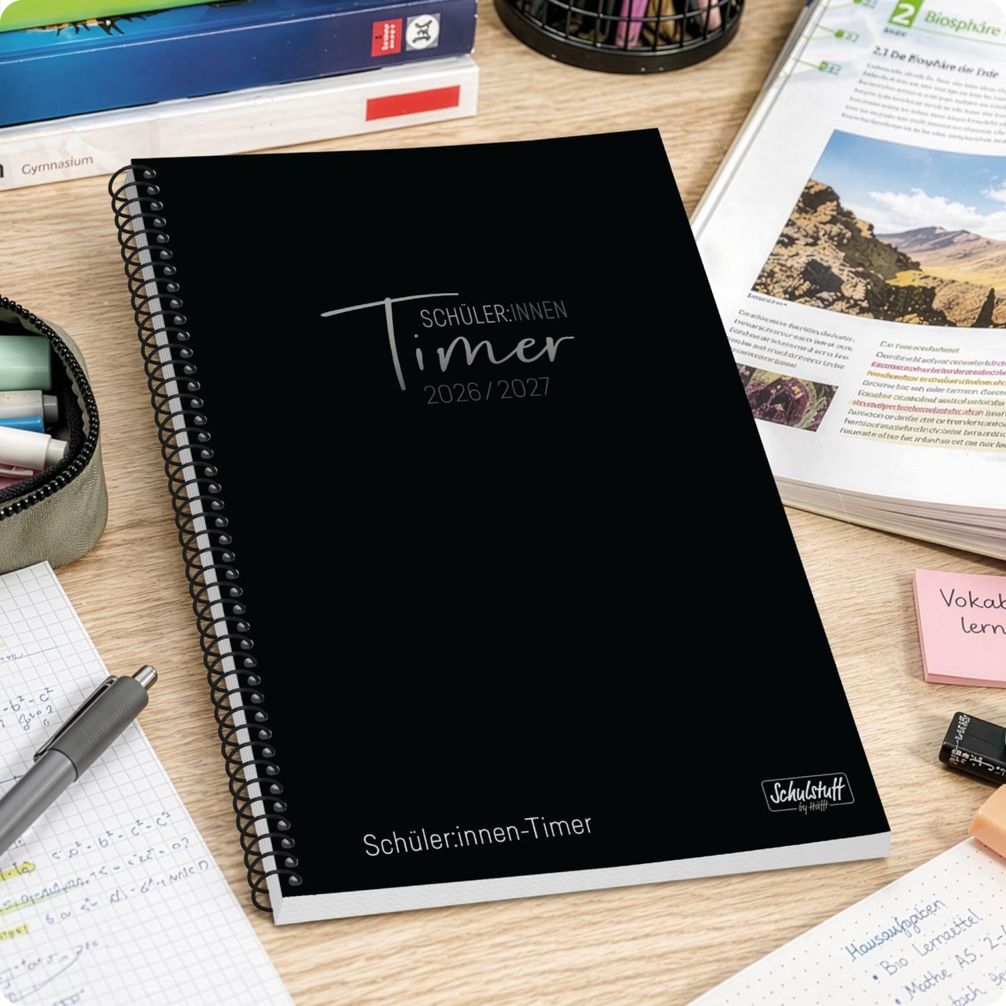 Schulstuff Schüler-Timer Spiralbindung 2026/2027 / A5 / Black Edition / Häfft-Verlag