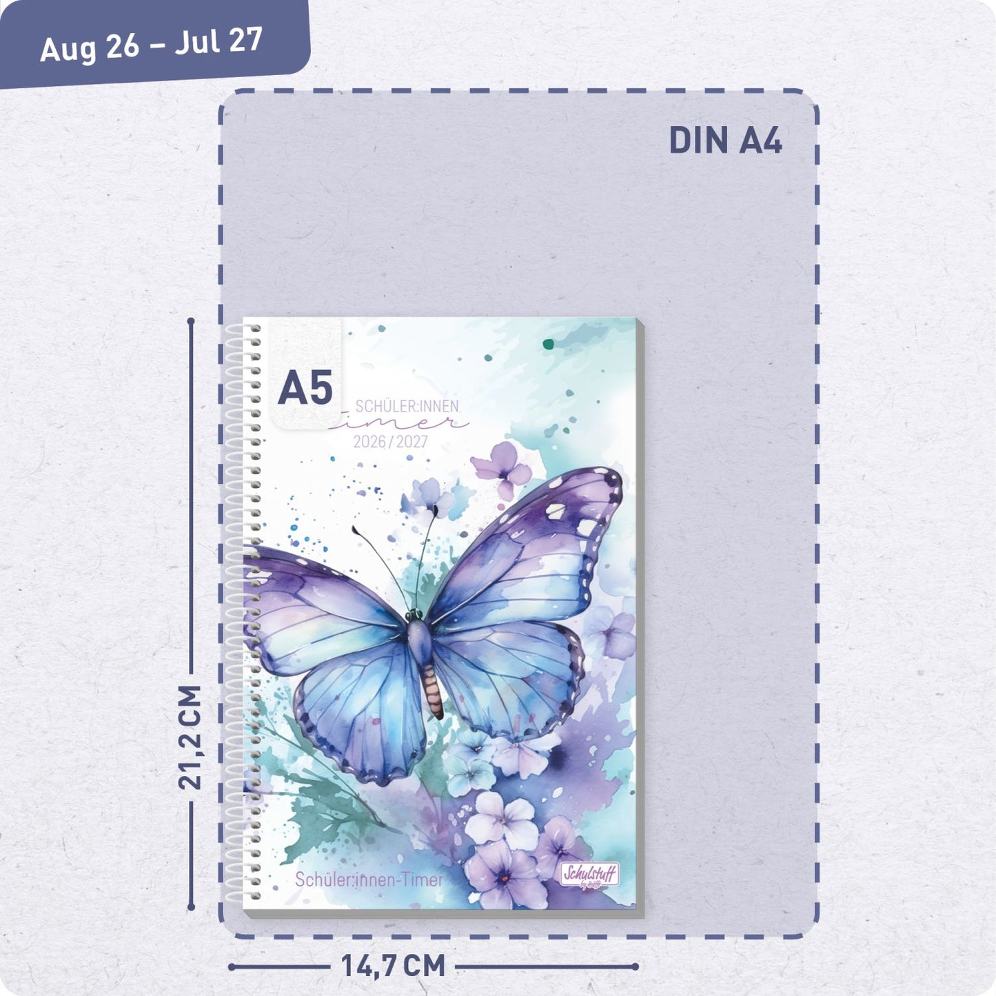 Schulstuff Schüler-Timer Spiralbindung 2026/2027 / A5 / Butterfly / Häfft-Verlag