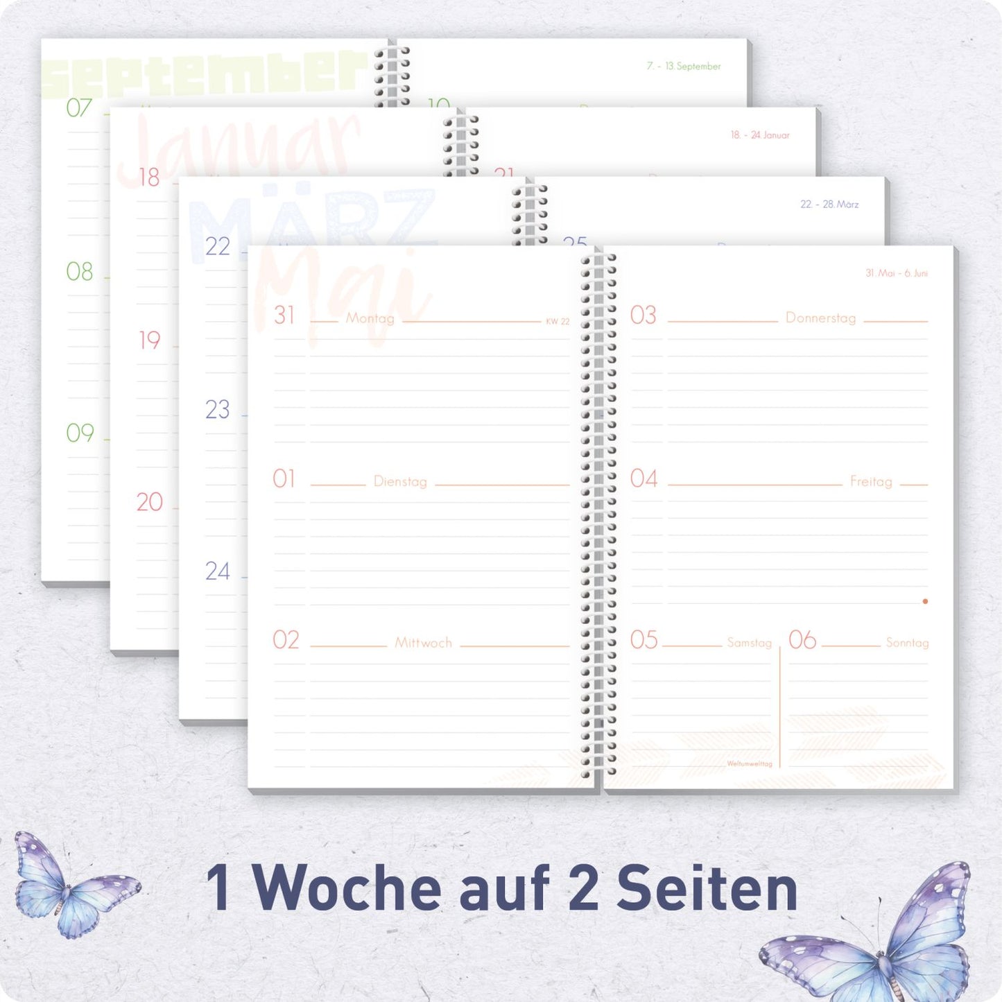 Schulstuff Schüler-Timer Spiralbindung 2026/2027 / A5 / Butterfly / Häfft-Verlag